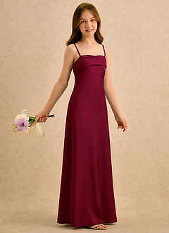 Azazie Mirabella Girls Formal Robe Demoiselle D'honneur Fillette Robe Fourreau en Satin extensible Encolure en Forme de Cœur Bourgogne image4