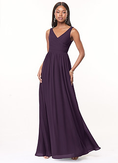 Azazie Keyla Bridesmaid Dresses Plum A-Line V-Neck Pleated Chiffon Dress image1