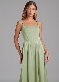 Azazie Rosaline Vestidos de damas de honor Vestido de Salvia Polvorienta de Satén Elástico de Corte en A con Corte Lateral image6