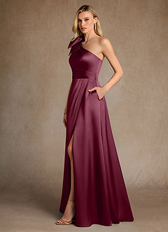 Azazie Easton Mother of the Bride Dresses Mulberry A-Line One Shoulder Stretch Satin Dress image2