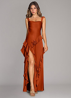 Azazie Sloane Bridesmaid Dresses Paprika A-Line Sweetheart Neckline Stretch Satin Dress image1