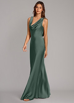 Azazie Cheryl Bridesmaid Dresses Sea Moss Mermaid Stretch Satin Dress image3