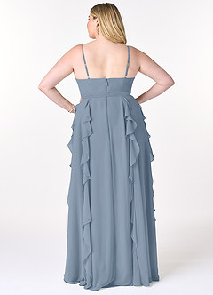 Azazie Peyton Robes de demoiselle d'honneur Robe Trapèze en Mousseline de soie Rayé Bleu Poussiéreux image8
