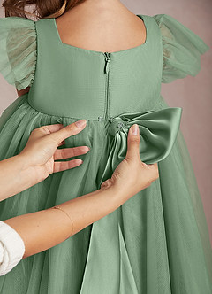 Azazie Kalio Flower Girl Dresses Matcha A-Line with Sleeves Tulle Dress image4