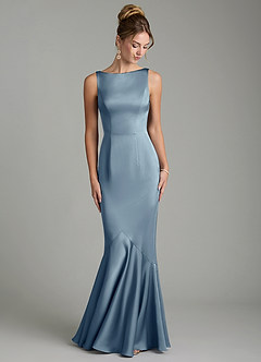 Azazie Tamera Bridesmaid Dresses Dusty Blue Mermaid Pleated Stretch Satin Dress image4