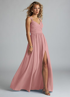 Azazie Aziza Bridesmaid Dresses Dusty Rose A-Line V-Neck Pleated Chiffon Dress image3
