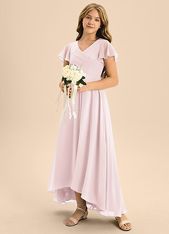 Azazie Induh Junior Blushing Pink A-Line Pleated Chiffon Dress image2