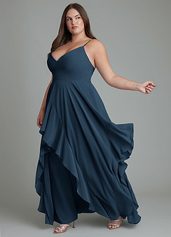 Azazie Zaina Abiti da Damigella Abito A-Line in Chiffon Marino Scuro image10