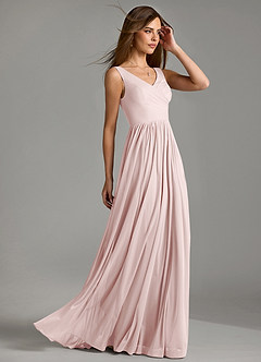 Azazie Keyla Bridesmaid Dresses Blushing Pink A-Line Pleated Mesh Dress image6