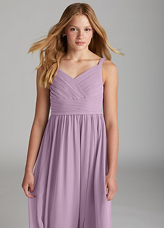 Azazie Chanel Junior Vestido de Glicinia de Gasa de Corte En A con Escote de Corazón image6
