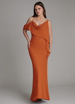 Azazie Yura Bridesmaid Dresses Cinnamon Mermaid Off the Shoulder Chiffon Dress image4