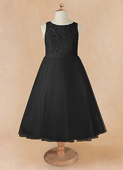 Azazie Calla Abiti da Ragazza di Fiori Abito Principessa in Tulle Pizzo Nero image7