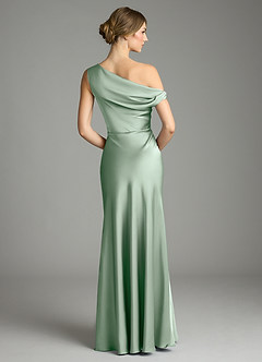 Azazie Emerson Bridesmaid Dresses Agave Mermaid Off the Shoulder Stretch Satin Dress image3