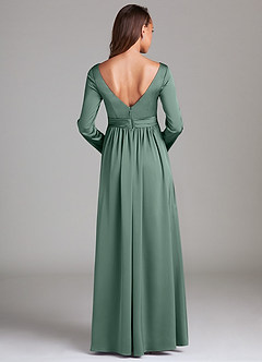 Azazie Teton Final Sale A-Line Long Sleeve Stretch Satin Floor-Length Dress image4