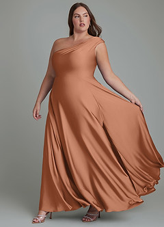 Azazie Melanie Bridesmaid Dresses Bronzer A-Line Off the Shoulder Stretch Satin Dress image10
