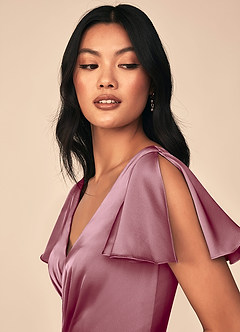 Azazie Soren Bridesmaid Dresses Vintage Mauve A-Line Pleated Stretch Satin Dress image6