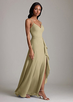 Azazie Naeem Bridesmaid Dresses Moss Green A-Line V-Neck Ruffle Chiffon Dress image3