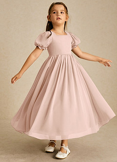 Azazie Joss Flower Girl Dresses English Rose A-Line with Sleeves Chiffon Dress image3