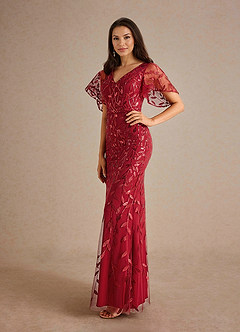 Azazie Milan Mother of the Bride Dresses Burgundy Sheath Sequins Dress image2