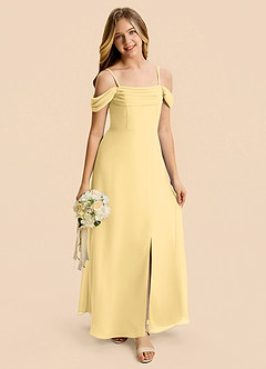 Azazie Lilly Junior A-Linie Plissee Chiffon Kleid Butter image7