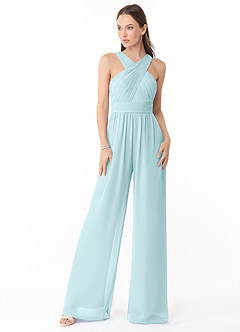 Azazie Berdie Brudtärnklänningar Jumpsuit av i Chiffong V-ringad plisserad halare image1