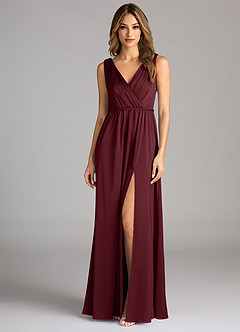 Azazie Tanicia Robes de demoiselle d'honneur Robe Trapèze en Satin extensible Plissée Cabernet image3