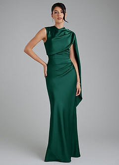 Azazie Taj Bridesmaid Dresses Emerald Mermaid Corset Stretch Satin Dress image1