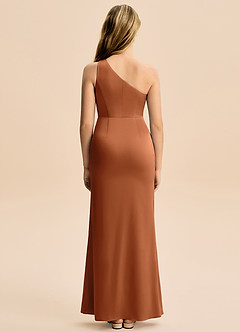 Azazie Akilah Junior Copper Sheath Pleated Stretch Satin Dress image6