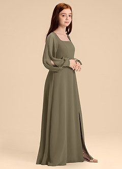 Azazie Bondi Junior Willow Green A-Line Blouson Chiffon Dress image3