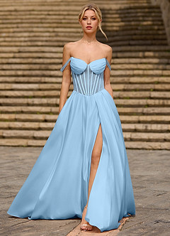 Heartshape Azul Claro Vestido de fiesta de satén con corsé image6