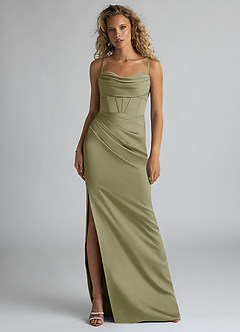 Azazie Mai Bridesmaid Dresses Pistachio Sheath Pleated Stretch Satin Dress image1