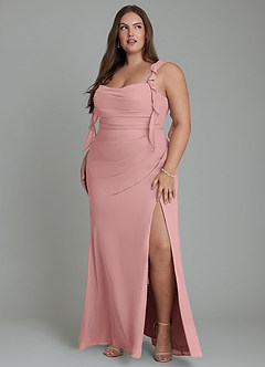 Azazie Jessamine Vestidos de damas de honor Vestido Rosa Polvorienta de Gasa de Corte Sirena con Corsé image11