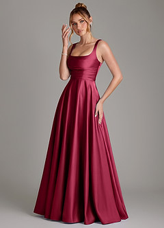 Azazie Azaria Brautjungfernkleider A-Linie Korsett Stretch-Satin Kleid Burgunderrot image3
