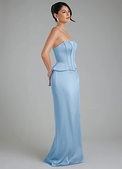 Azazie River Robes de demoiselle d'honneur Robe Fourreau Convertible en Satin extensible Corset Poudre Bleue image7