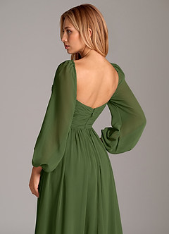 Azazie Bailee Bridesmaid Dresses Olive A-Line Long Sleeve Chiffon Dress image2