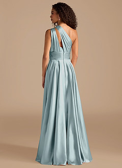 Azazie Charlize Bridesmaid Dresses Mist A-Line One Shoulder Metallic Satin Dress image4