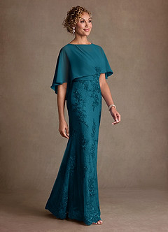 Azazie Amrita Mother of the Bride Dresses Ink Blue Mermaid Lace Chiffon Dress image2