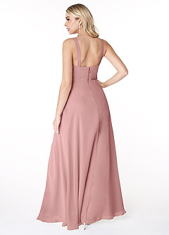 Azazie Jay Vestidos de damas de honor Vestido de Rosa Polvorienta de Gasa de Corte en A con Escote cuadrado Abertura lateral image2
