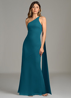 Azazie Juniper Bridesmaid Dresses Ink Blue Mermaid One Shoulder Chiffon Dress image4