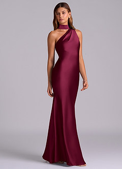 Azazie Seona Brautjungfernkleider Meerjungfrau-Linie One-Shoulder Stretch-Satin Kleid Burgunderrot image5