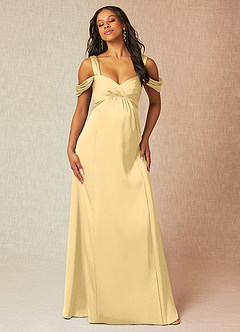 Azazie Rhea Maternity Bridesmaid Dresses A-Line Off-The-Shouler Pleated Stretch Satin Floor-Length Dress image5