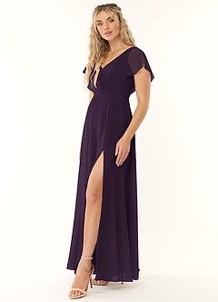Azazie Rylee Bridesmaid Dresses Plum A-Line Pleated Chiffon Dress image3
