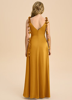 Azazie Gumdrop Junior Butterscotch Empire Pleated Stretch Satin Dress image7