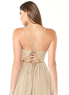 Azazie Aaida Bridesmaid Dresses Champagne A-Line Corset Chiffon Dress image3