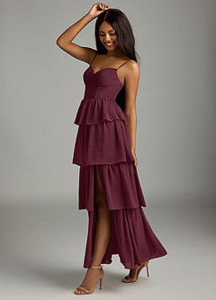 Azazie Kaiden Brautjungfernkleider A-Linie Herzausschnitt Chiffon Kleid Cabernetrot image4