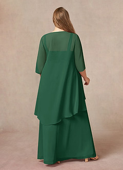 Azazie Weisz Mère de la mariée Robes Robe Trapèze en Mousseline de soie Encolure carrée plissée Vert Foncé image8