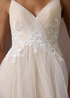 Azazie Liana Wedding Dresses Diamond White Champagne A-Line V-Neck Sequins Tulle Dress image9