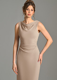 Azazie Kieryn Bridesmaid Dresses Taupe Mermaid Pleated Chiffon Dress image6