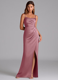 Azazie Calandra Bridesmaid Dresses Vintage Mauve A-Line Pleated Stretch Satin Dress image1