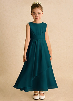 Azazie Edelweiss Flower Girl Dresses Pine A-Line Pleated Chiffon Dress image4